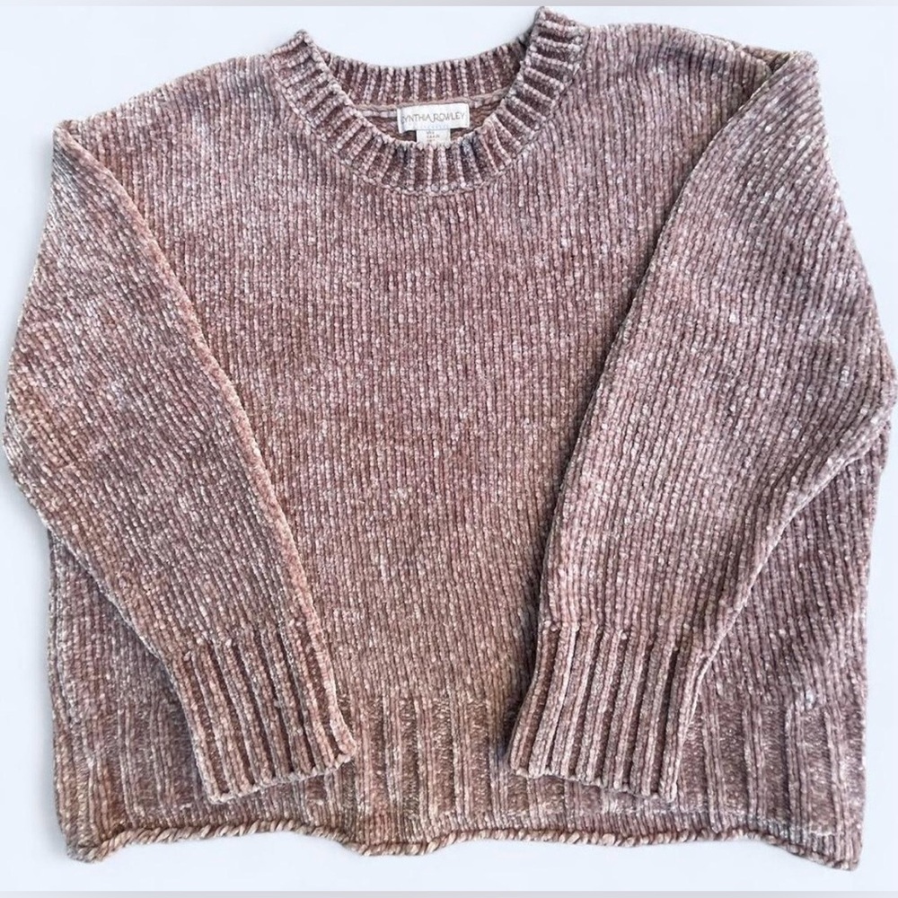 Cynthia Rowley Soft Chenille Velour Crewneck Sweater Blush Pink